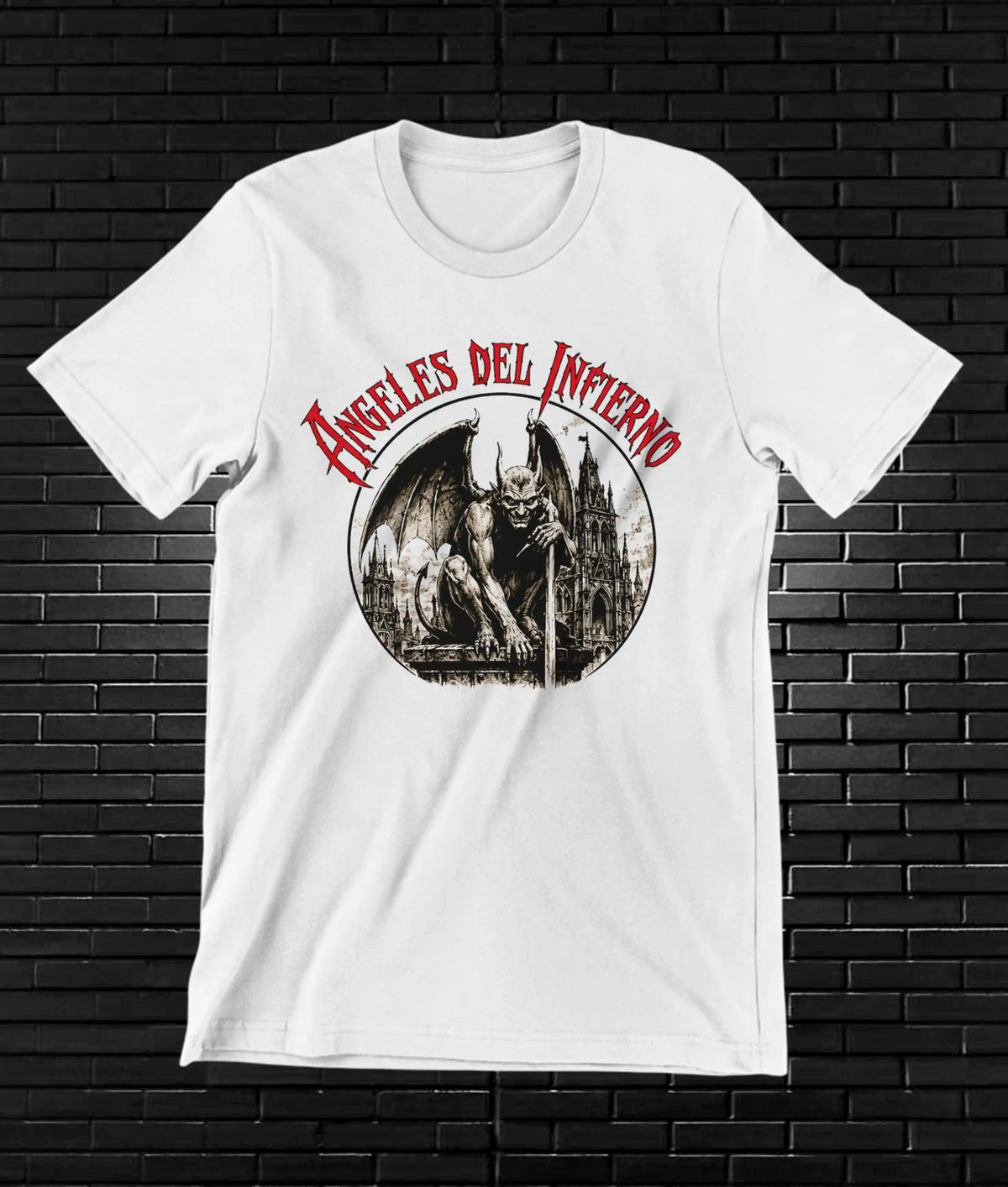 Camiseta Ángeles del Infierno – Emblema circular · Blanca