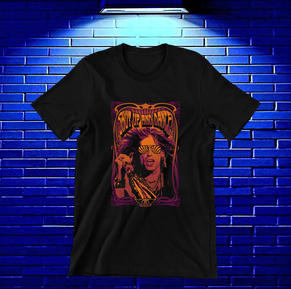Camiseta Aerosmith – Retrato en naranja y violeta · Negra