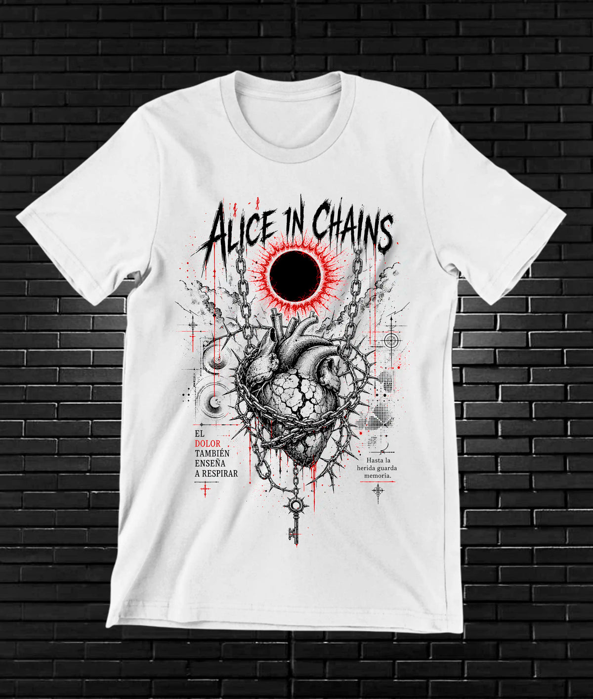 Camiseta Alice in Chains – Manos esqueléticas y corazón · Blanca