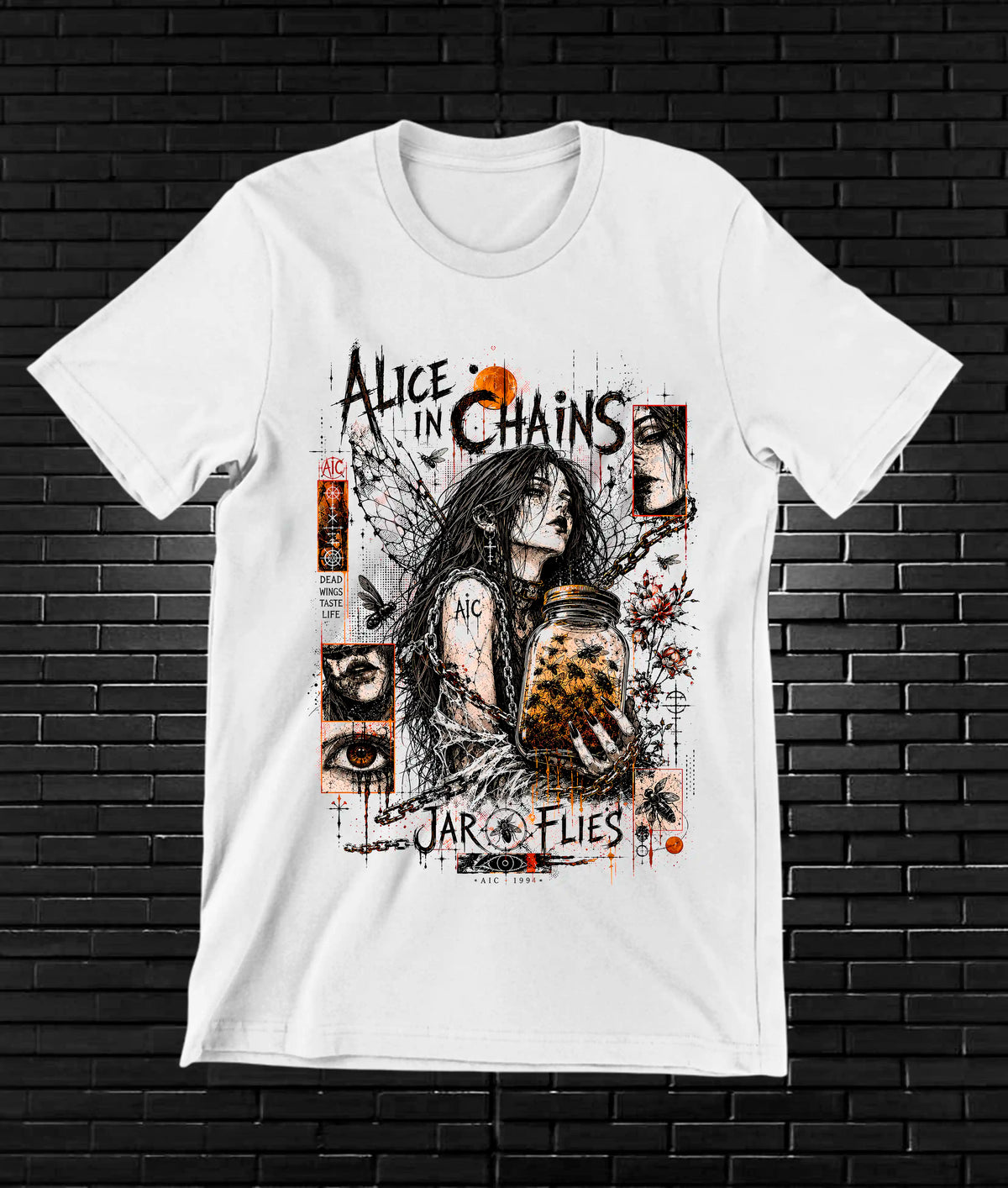 Camiseta Alice in Chains – Retrato femenino en marco ornamental · Blanca