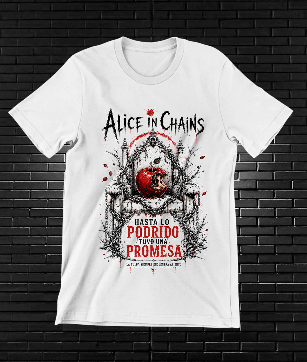 Camiseta Alice in Chains – Calavera y esfera roja · Blanca