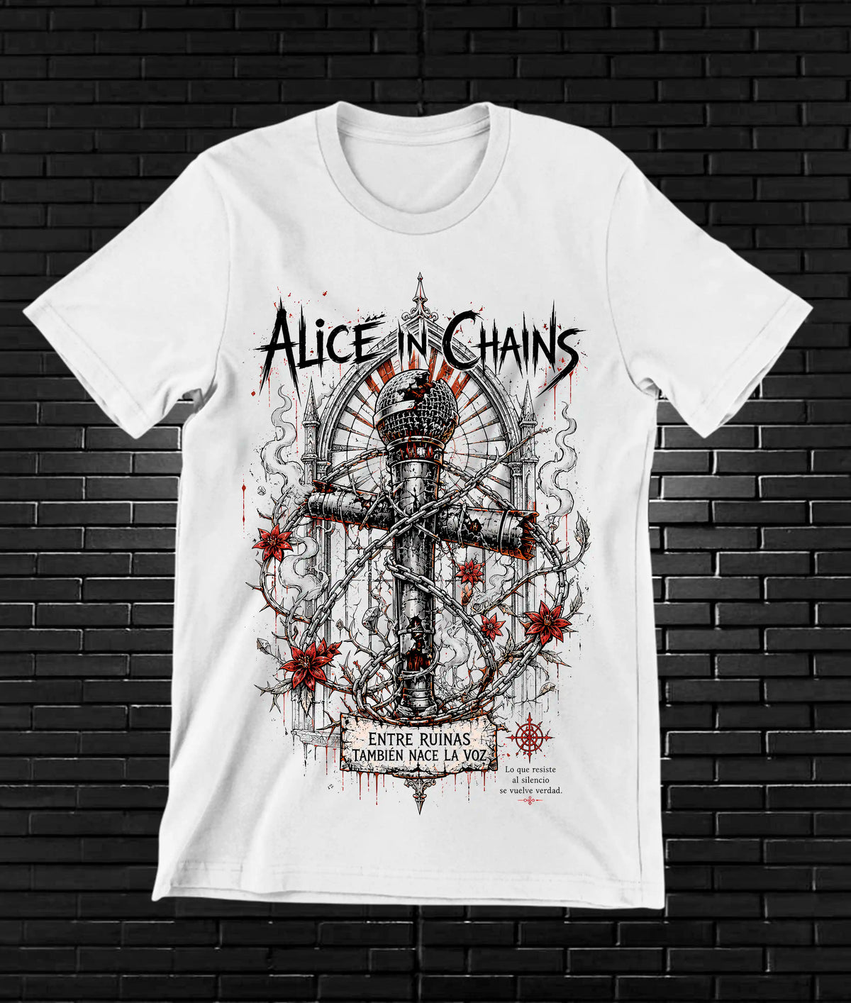 Camiseta Alice in Chains – Balanza y ornamentos · Blanca
