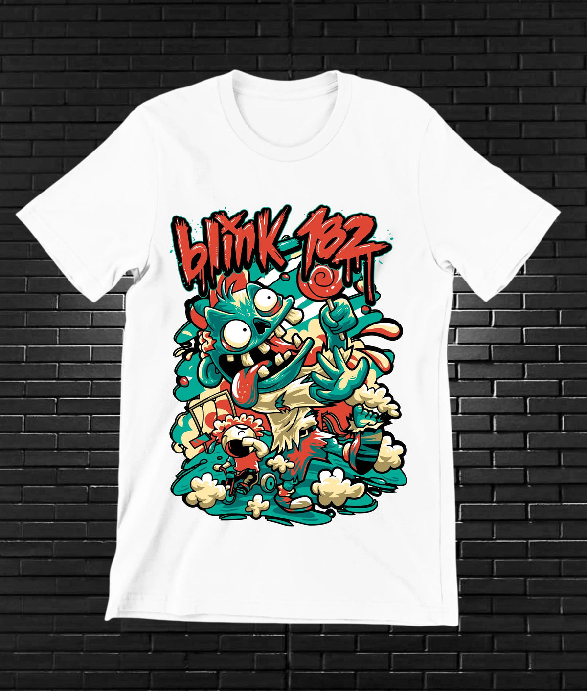 Camiseta Blink-182 – Extraterrestres multicolor · Blanca