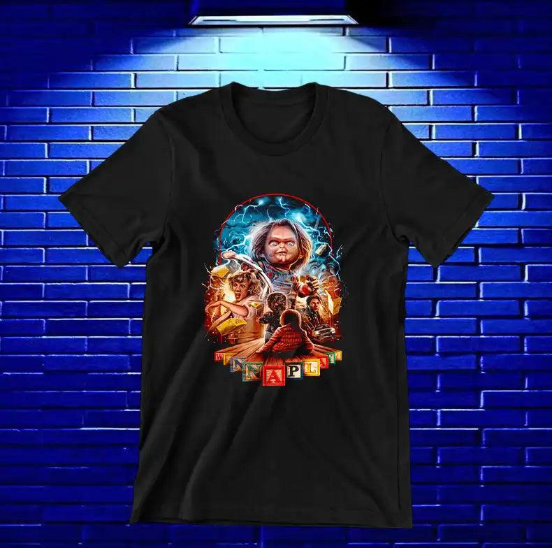 Camiseta Chucky – Chucky entre llamas · Negra
