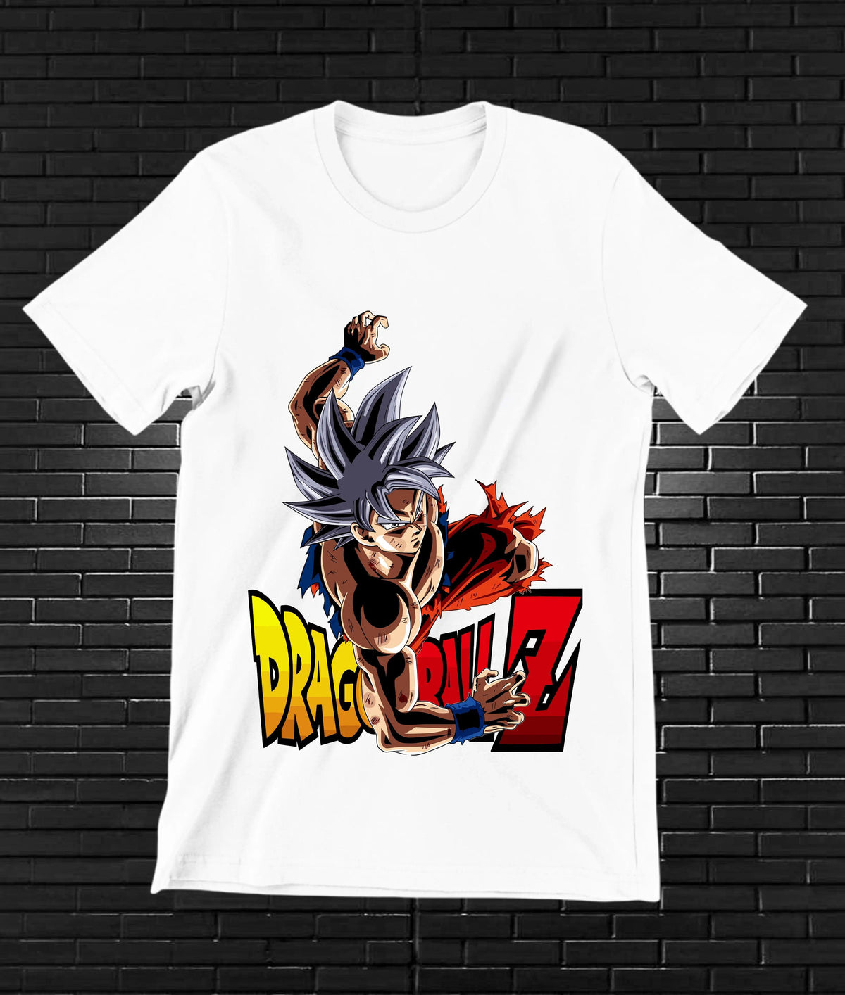 Camiseta Dragon Ball – Goku Ultra Instinto · cabello plateado · Blanca