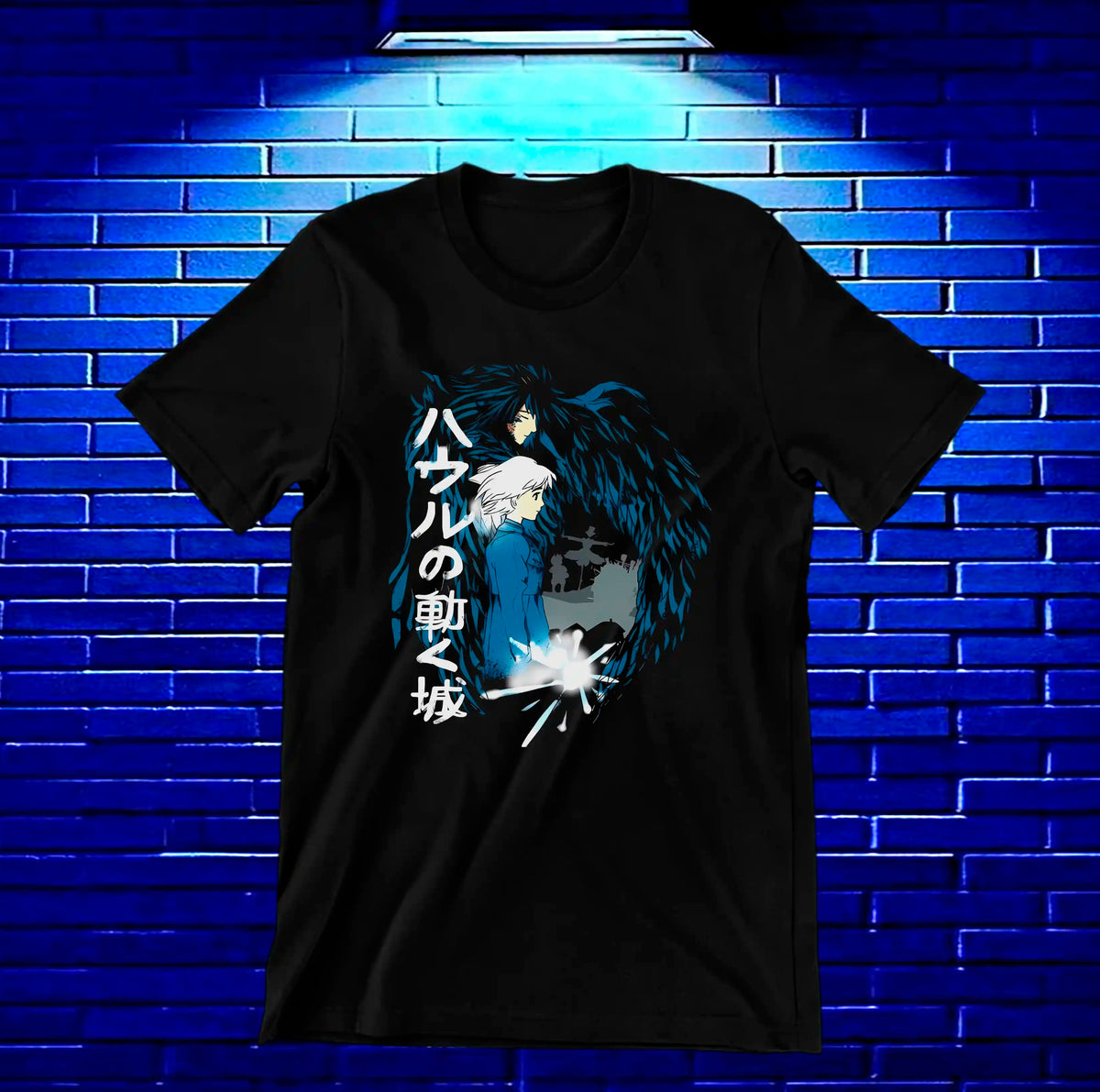 Camiseta El increíble castillo vagabundo – Howl y Sophie en escena nocturna · Negra
