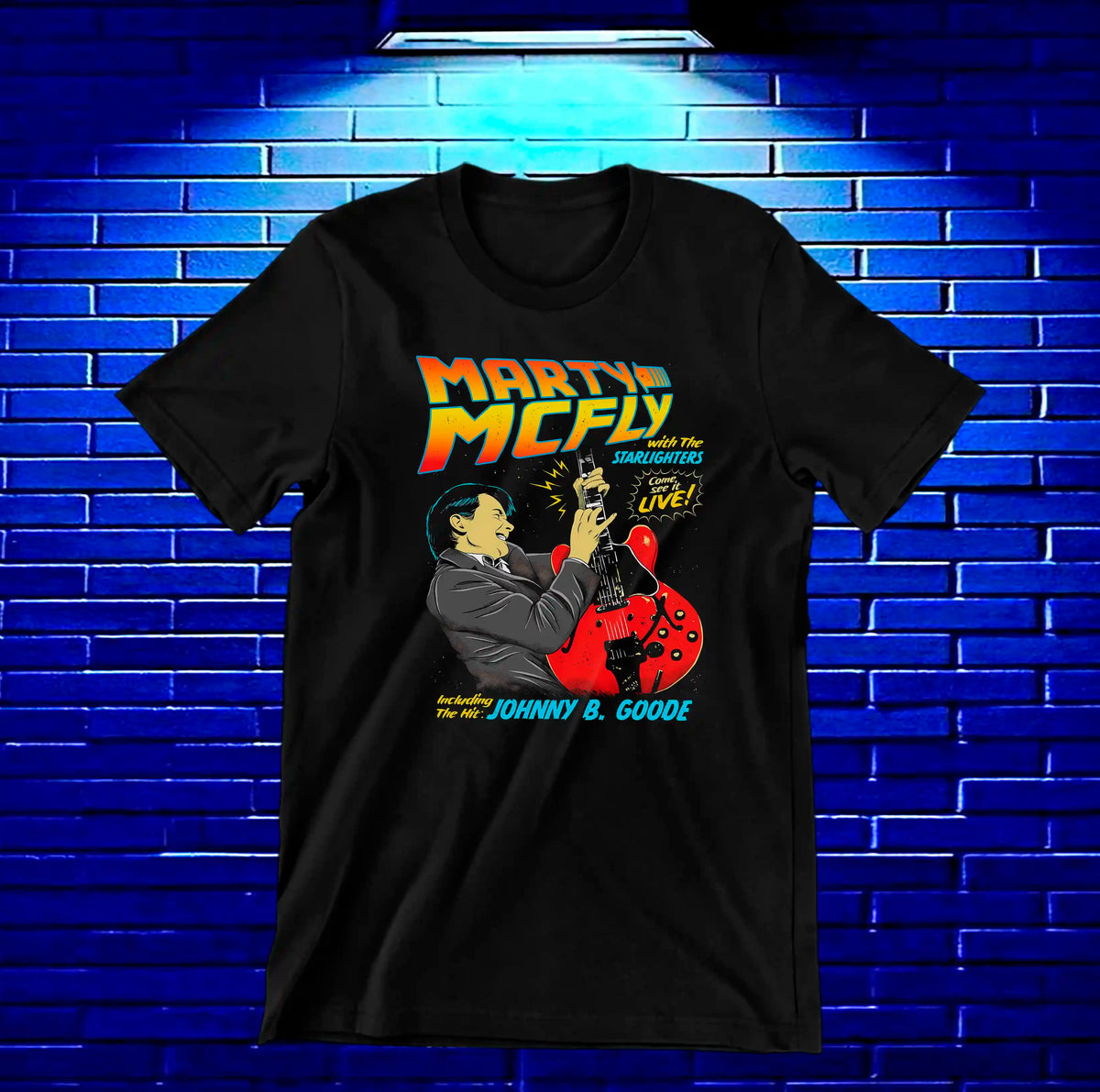 Camiseta Volver al Futuro – Marty McFly en caricatura · Negra