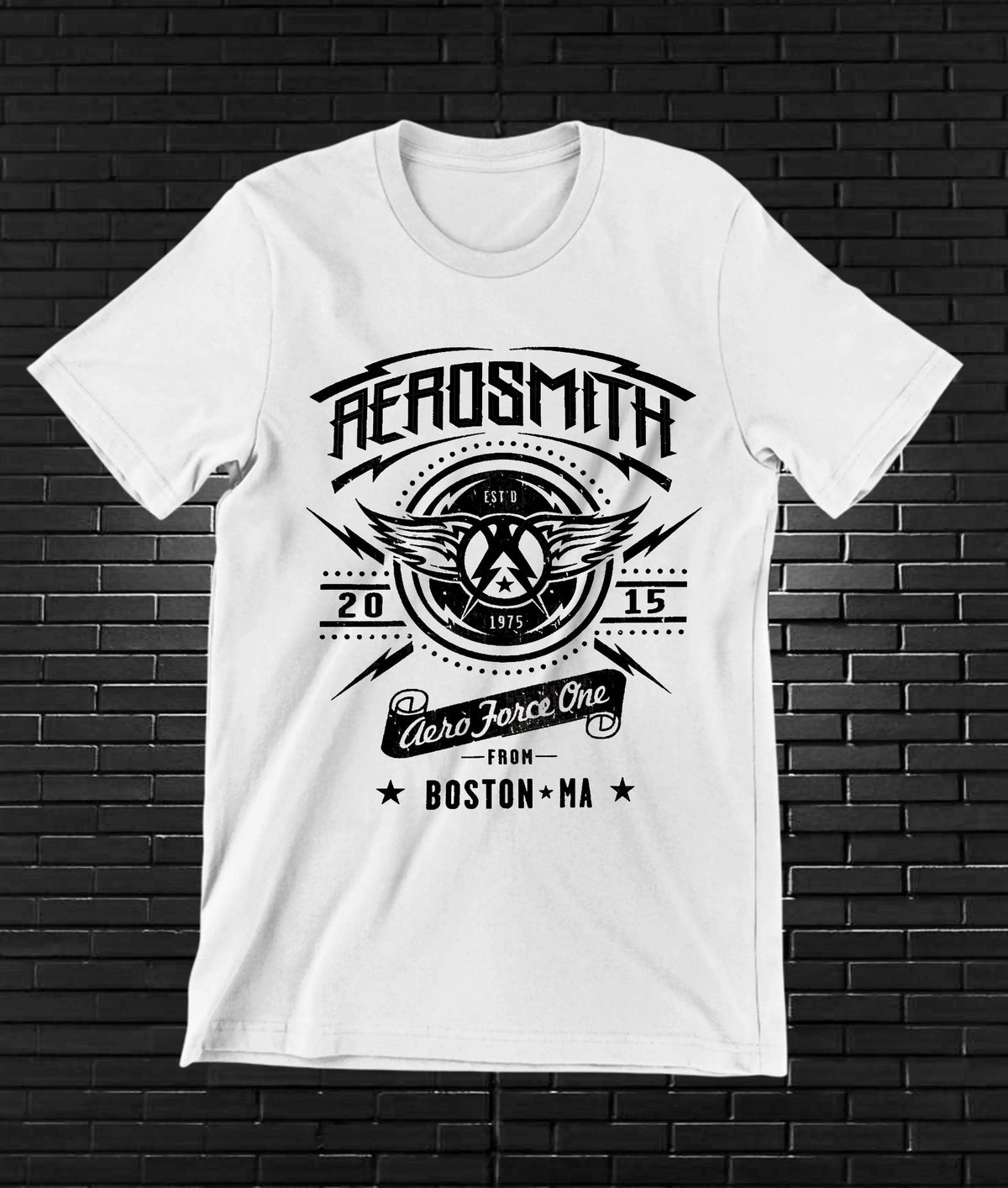 Camiseta Aerosmith – Emblema alado Boston · Blanca