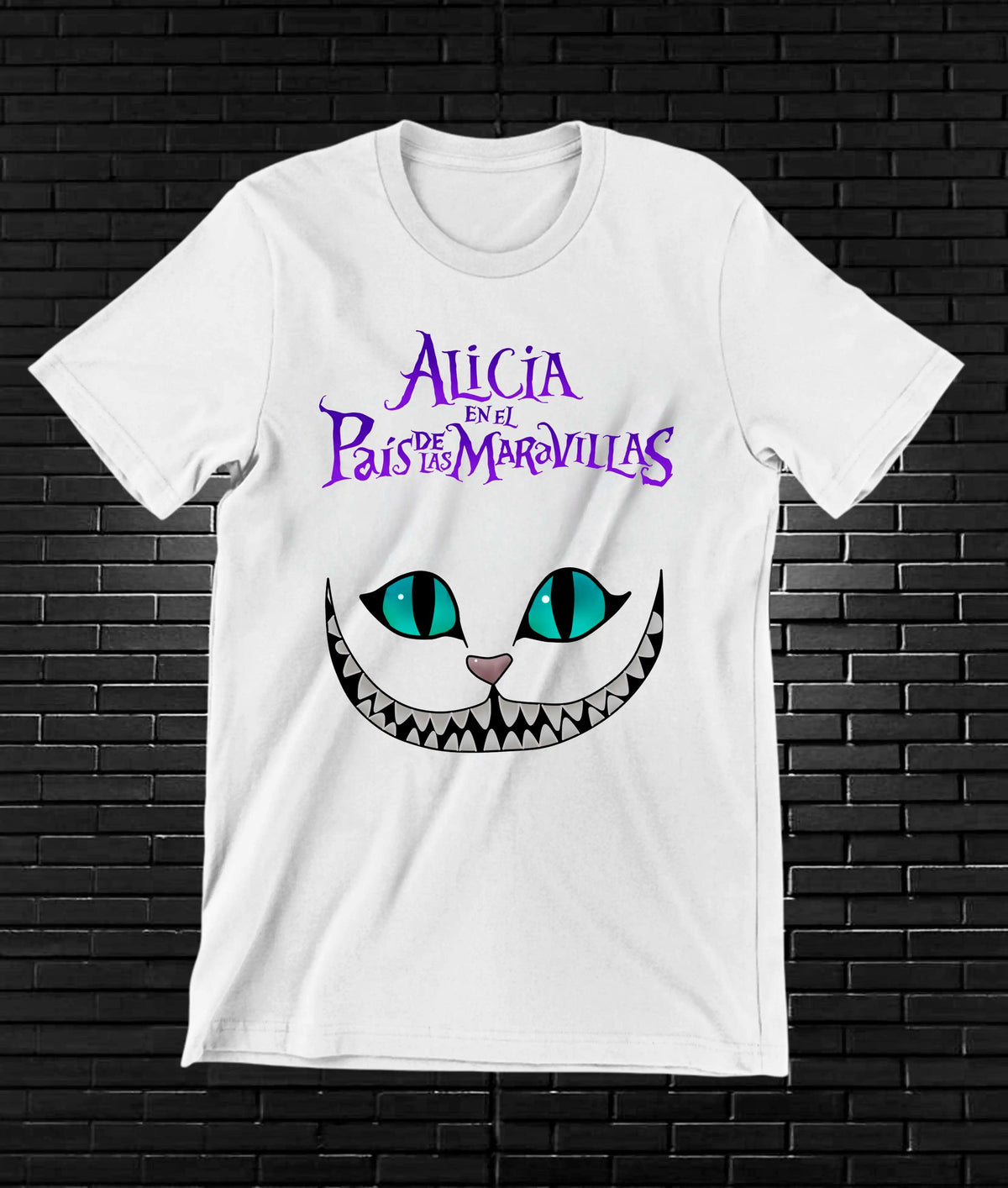 Camiseta Alicia en el País de las Maravillas – Sonrisa y ojos del Gato de Cheshire · Blanca