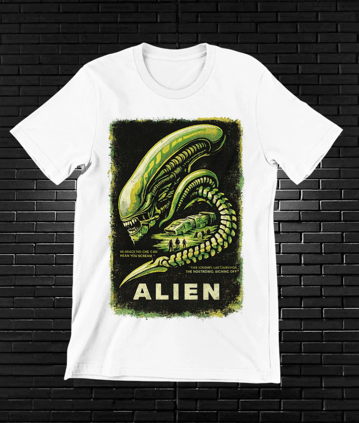 Camiseta Alien – Xenomorfo en marco verde · Blanca