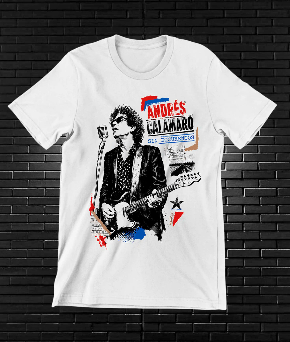 Camiseta Andrés Calamaro – Retrato con guitarra · Blanca