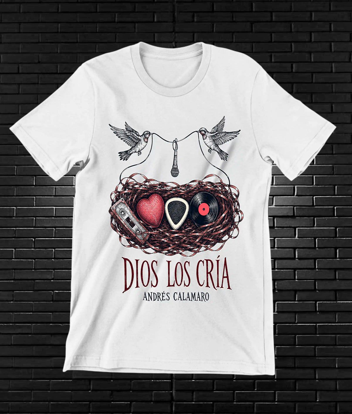 Camiseta Andrés Calamaro – Dios los cría · Blanca