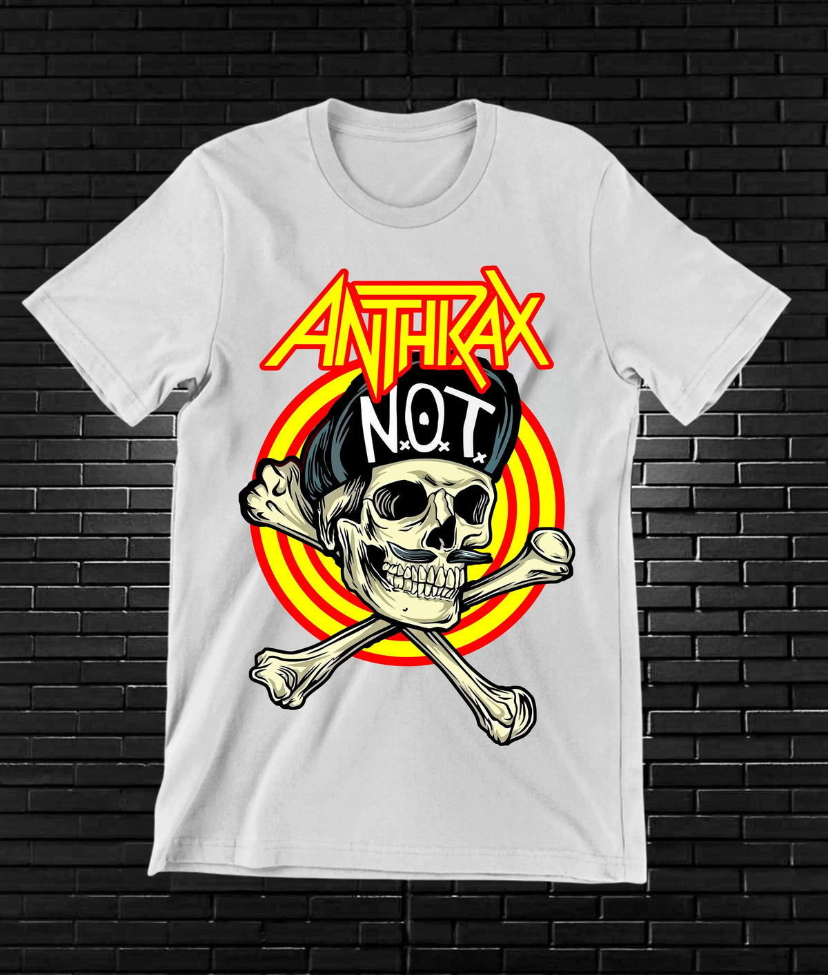 Camiseta Anthrax – Not · calavera y huesos · Blanca
