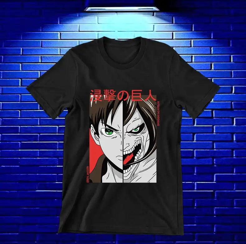 Camiseta Attack on Titan – Eren Yeager · rostro dividido · Negra