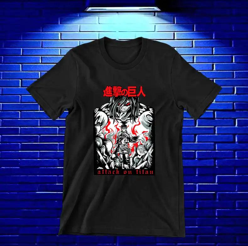 Camiseta Attack on Titan – Collage de titanes en blanco, negro y rojo · Negra