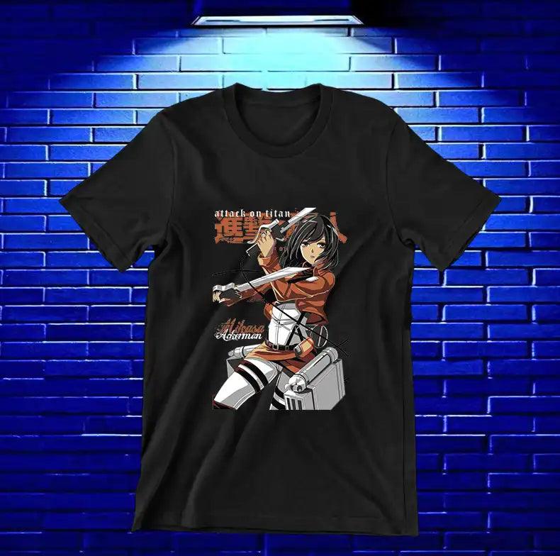 Camiseta Attack on Titan – Mikasa Ackerman en acción · Negra