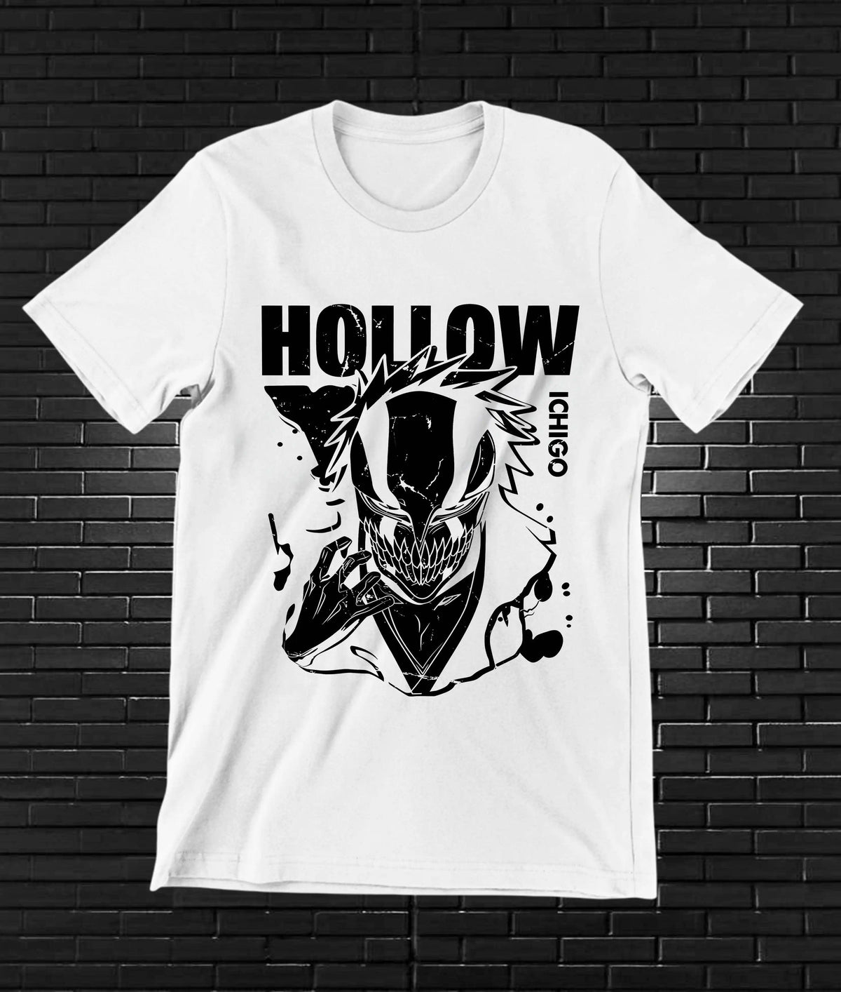 Camiseta Bleach – Hollow · máscara en blanco y negro · Blanca
