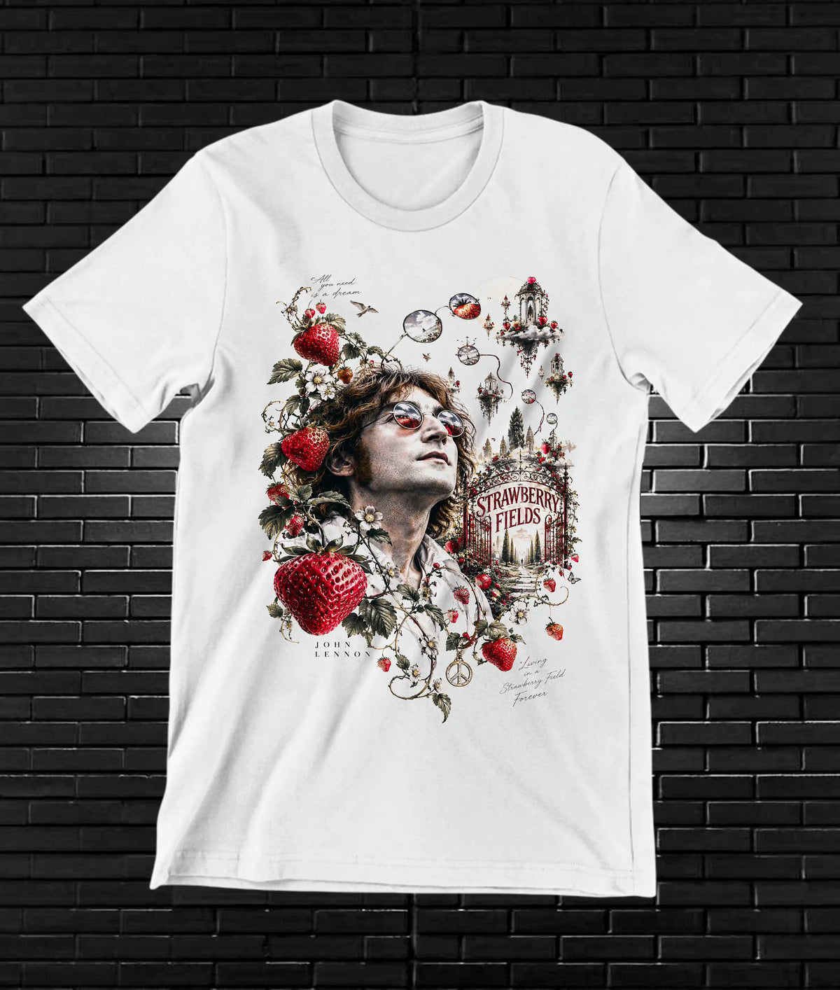 Camiseta John Lennon, familia BAMOR, diseño BANIX, color blanco