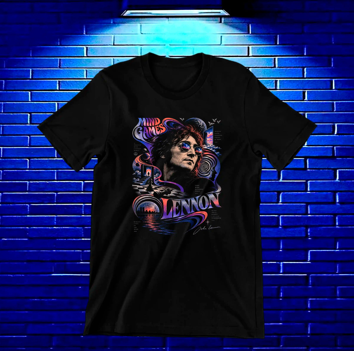 Camiseta John Lennon, familia BAMOR, diseño BANIX, color negro