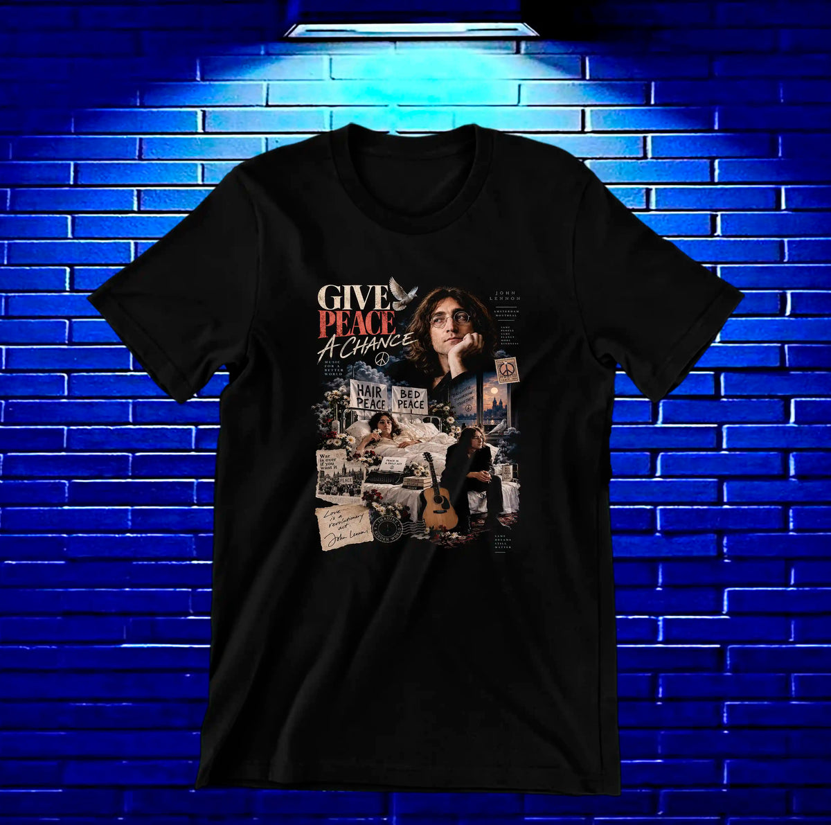Camiseta John Lennon, familia BAMOR, diseño MERON, color negro