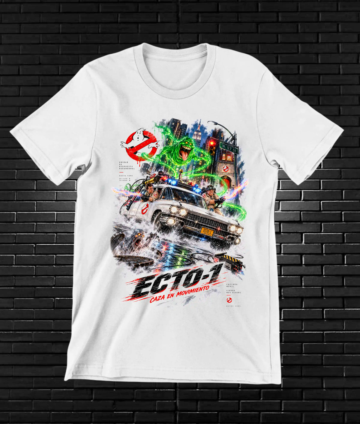 Camiseta Los Cazafantasmas, familia BAMOR, diseño NIVRA, color blanco