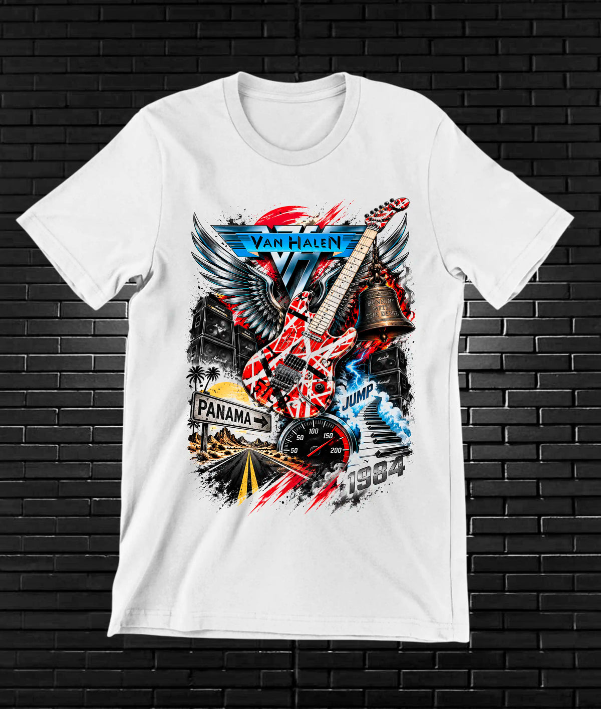 Camiseta Van Halen, diseño BANIX, color blanco