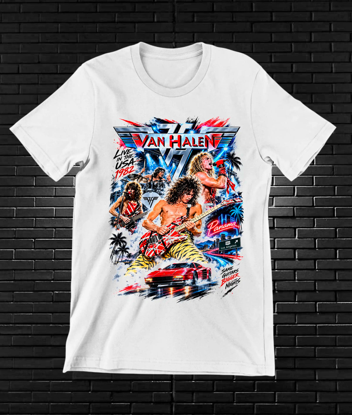 Camiseta Van Halen, diseño MERON, color blanco