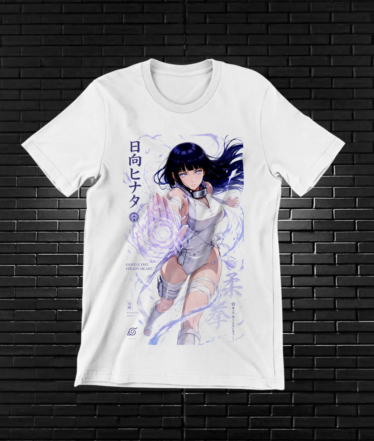 Camiseta Naruto – Hinata · pose en azul claro · Blanca