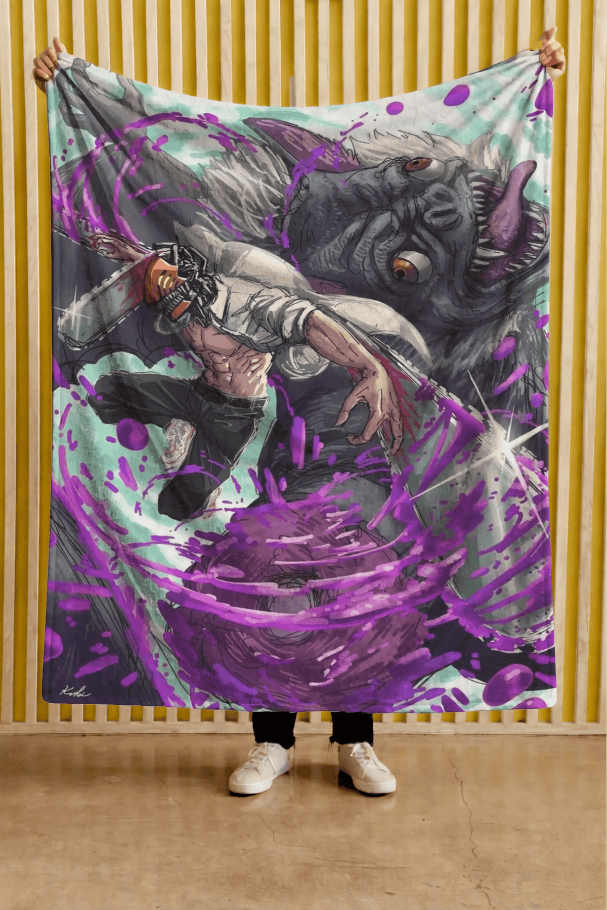 Cobija Chainsaw Man – Denji · energía violeta