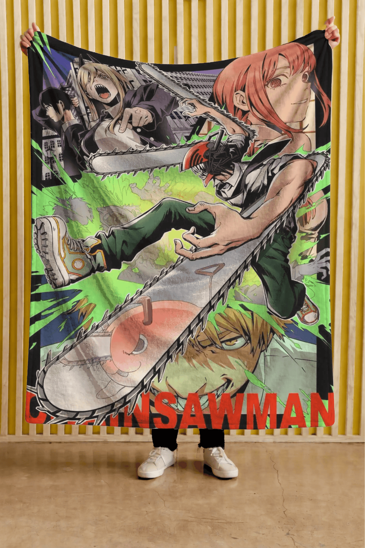 Cobija Chainsaw Man – Denji y Power · composición verde