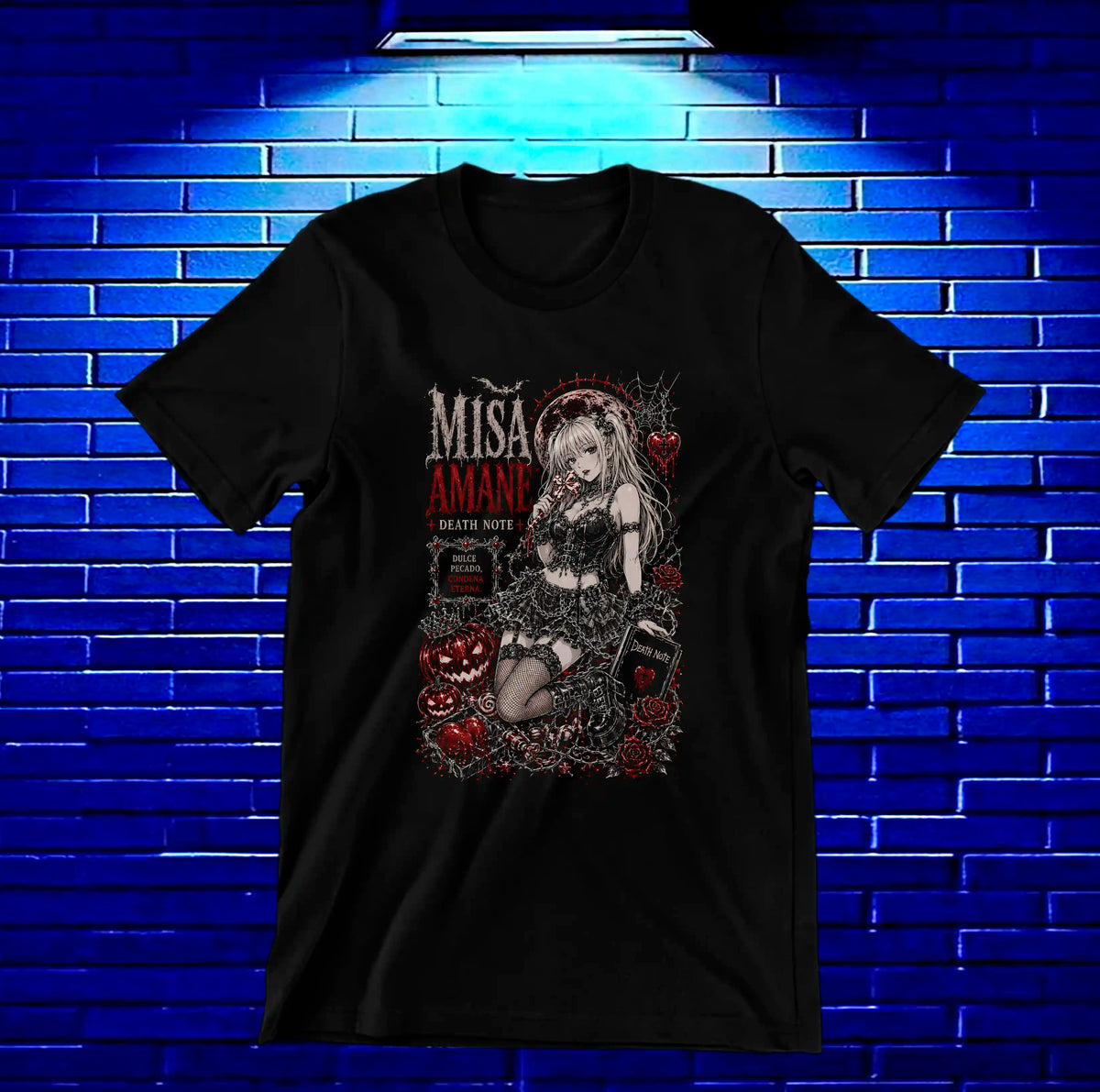 Camiseta Death Note – Misa Amane con el cuaderno Death Note · Negra