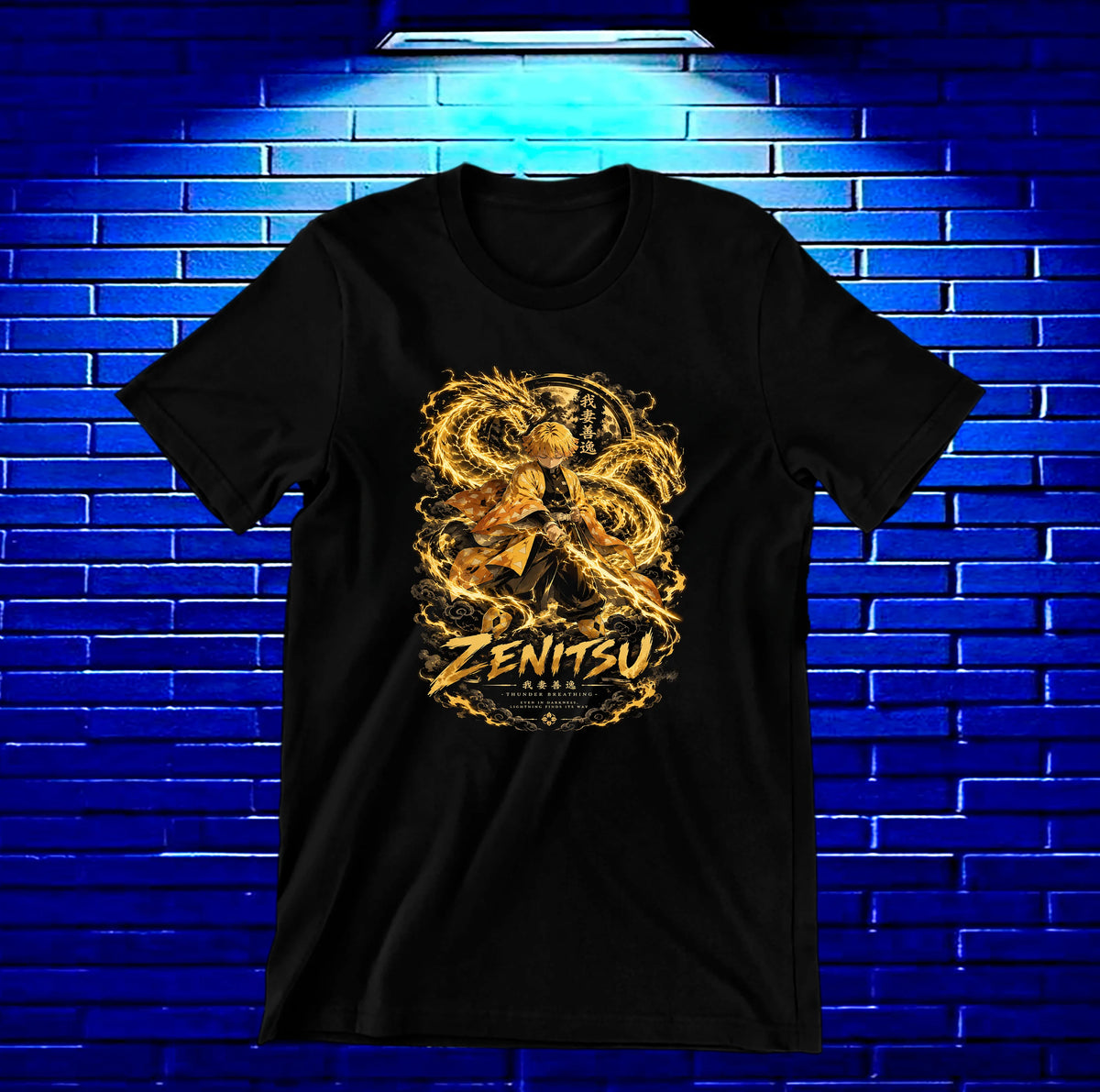 Camiseta Demon Slayer Zenitsu – BAMOR – Diseño MERON – Negro