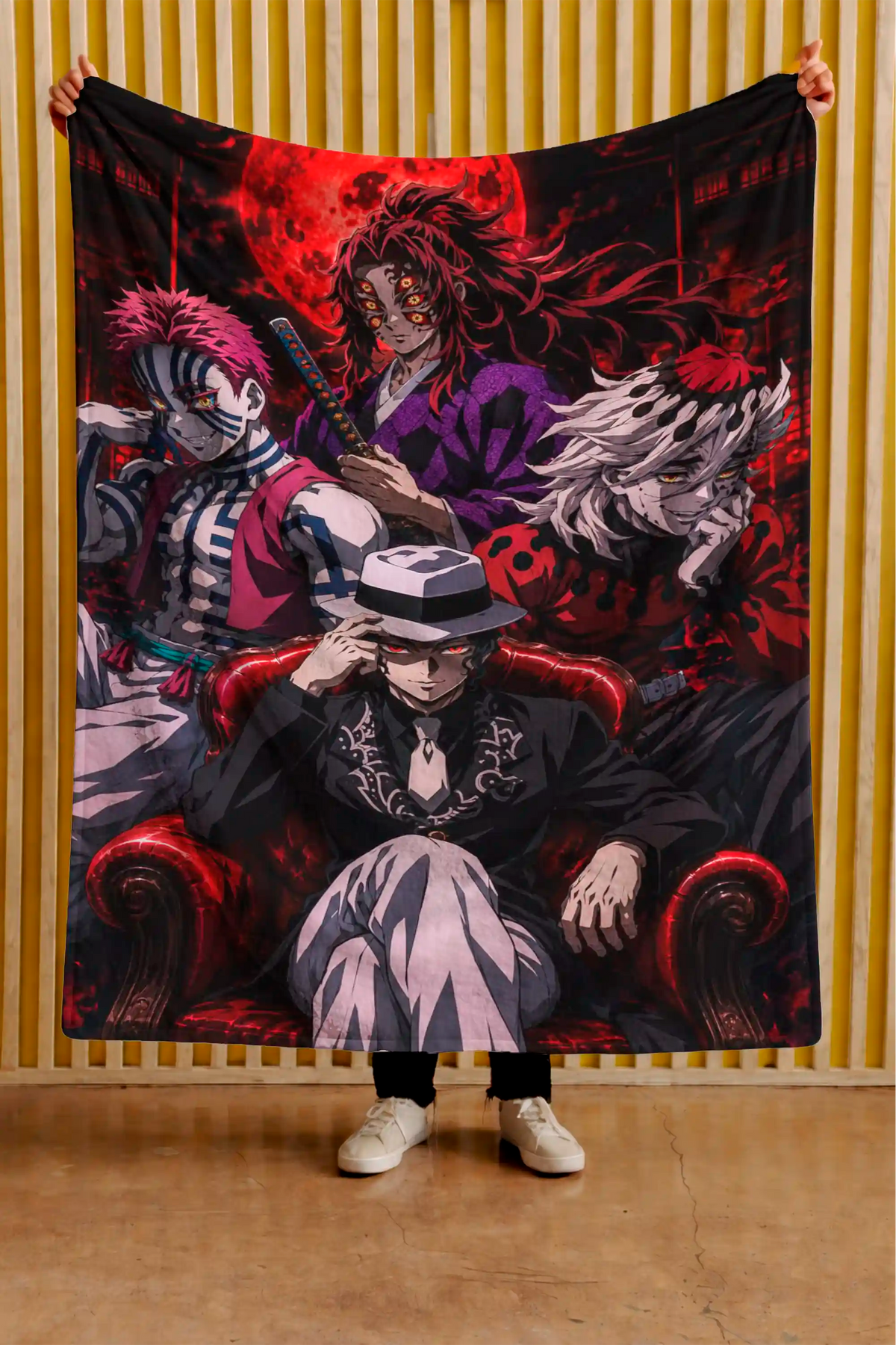 Cobija Demon Slayer – Lunas superiores · collage rojo