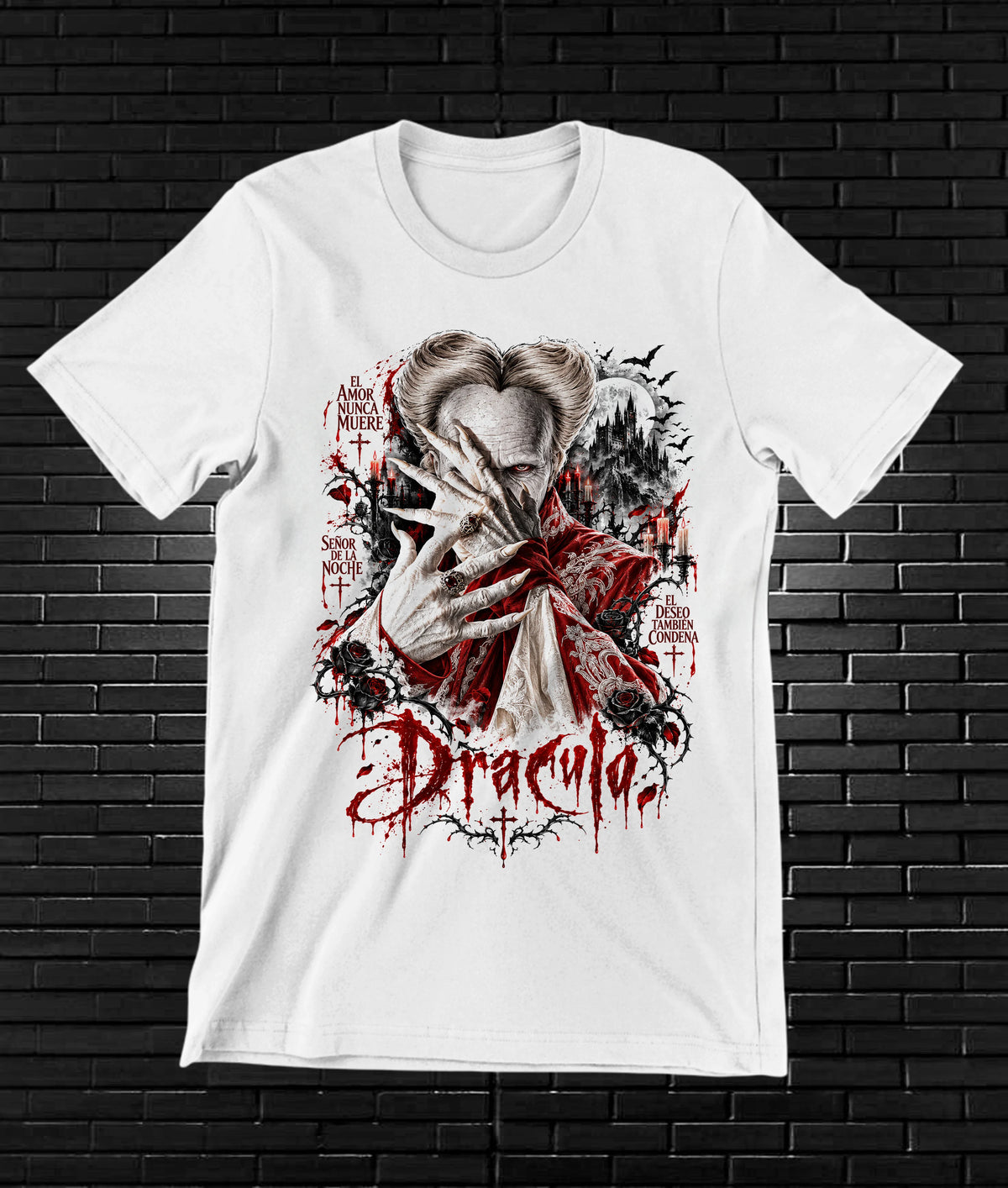 Camiseta Drácula de Bram Stoker – NIMOR – Diseño CAVOX – Blanco