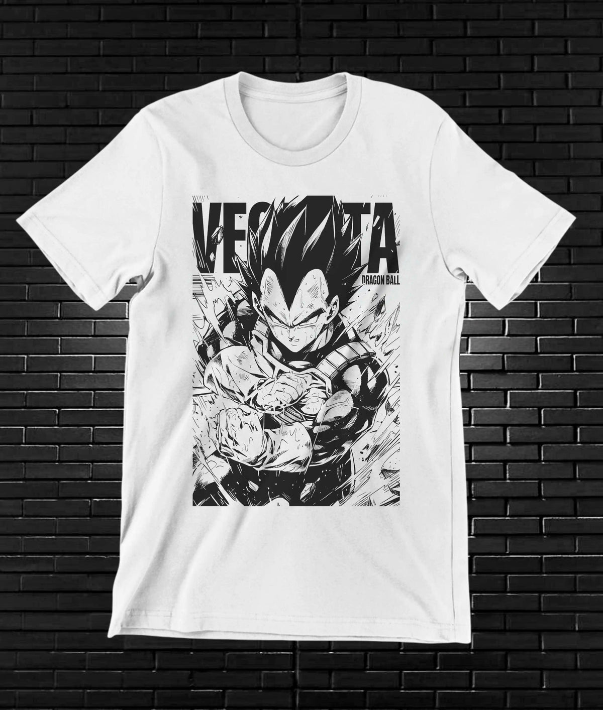 Camiseta Dragon Ball – Vegeta en blanco y negro · Blanca