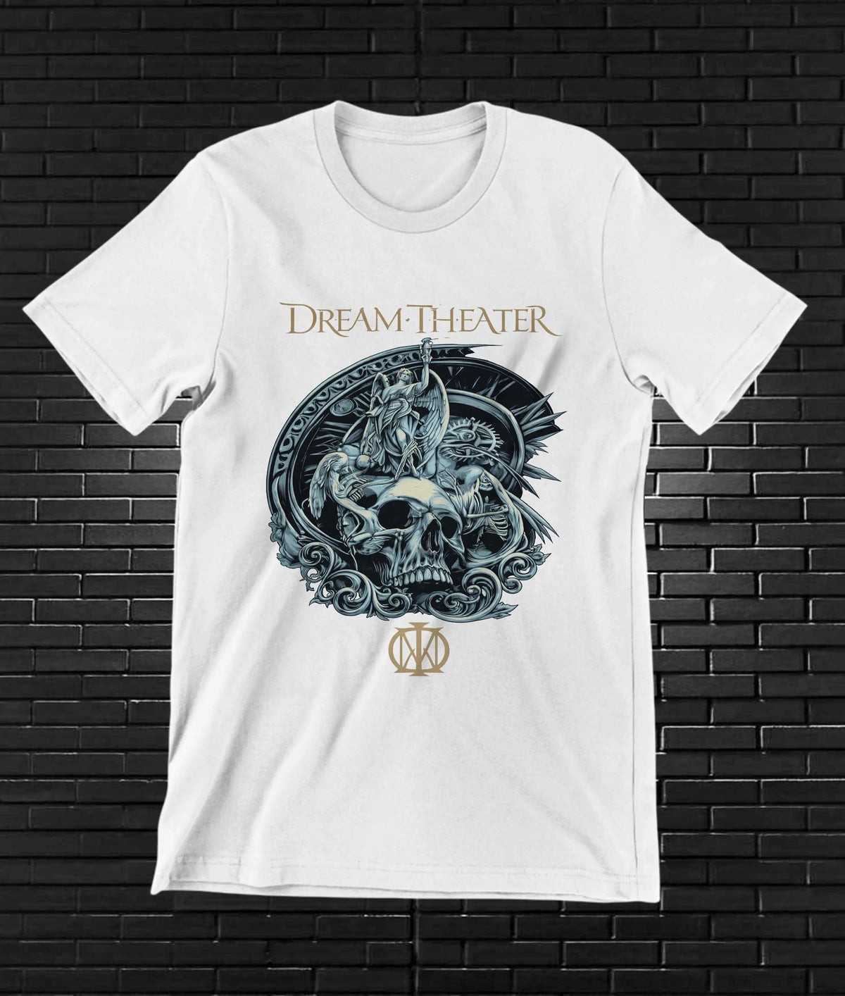 Camiseta Dream Theater – Ilustración circular en azul · Blanca