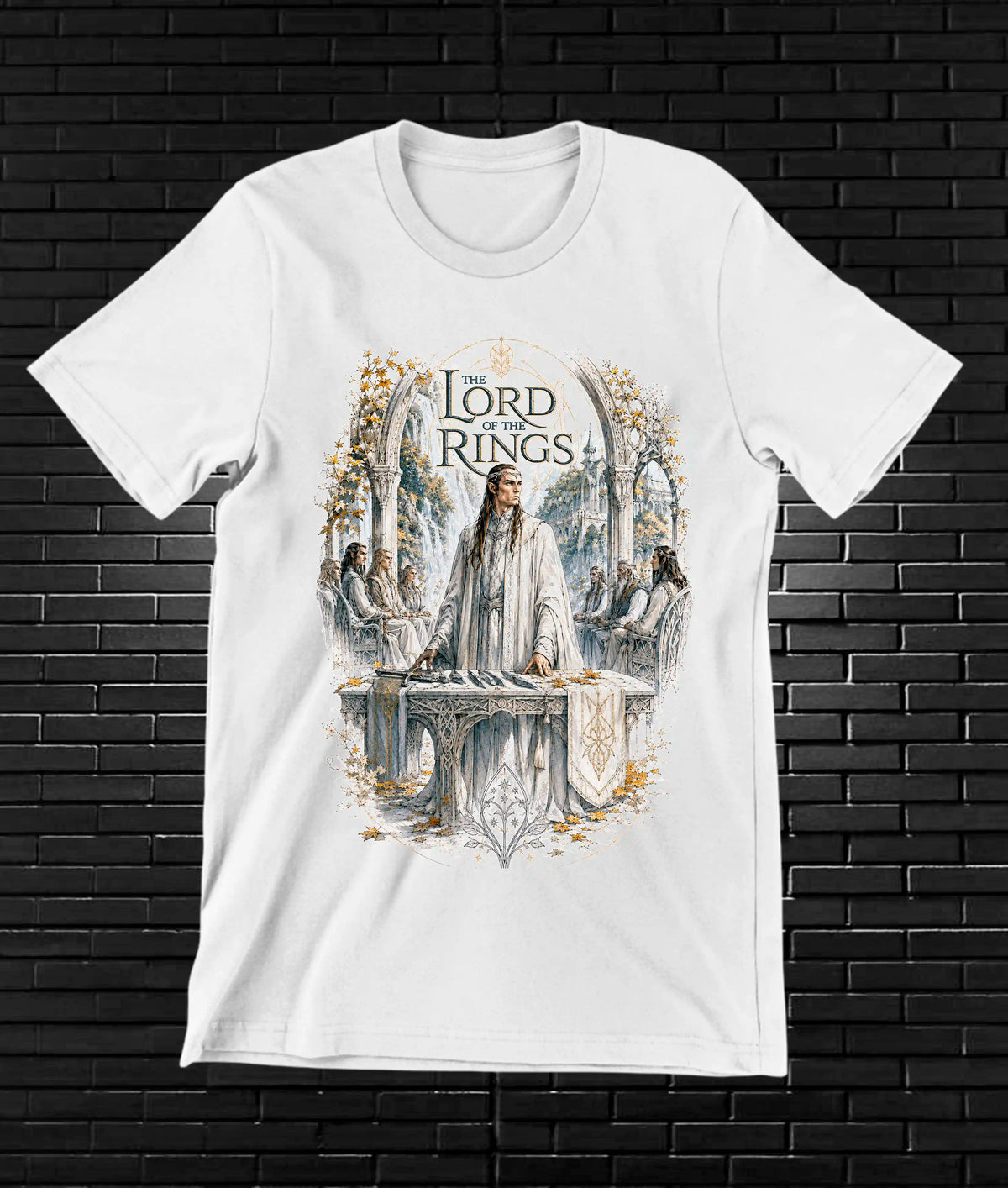 Camiseta El Señor de los Anillos – Lord of the Rings · personajes verticales · Blanca