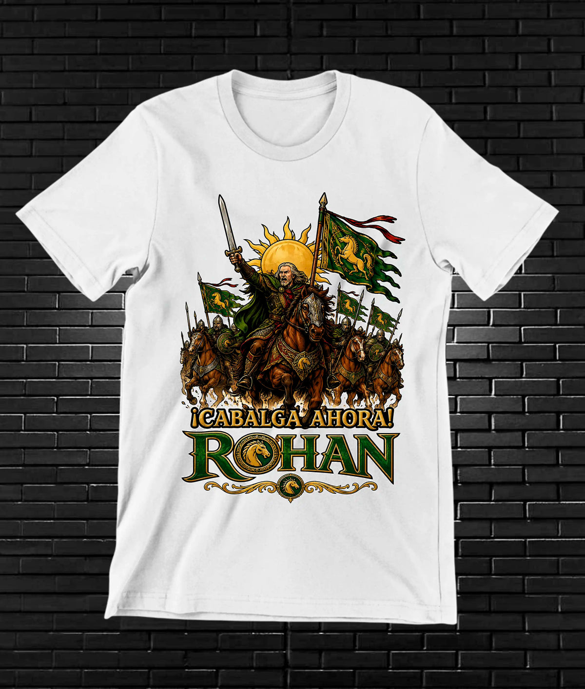 Camiseta El Señor de los Anillos – Rohan · cabalga ahora · Blanca
