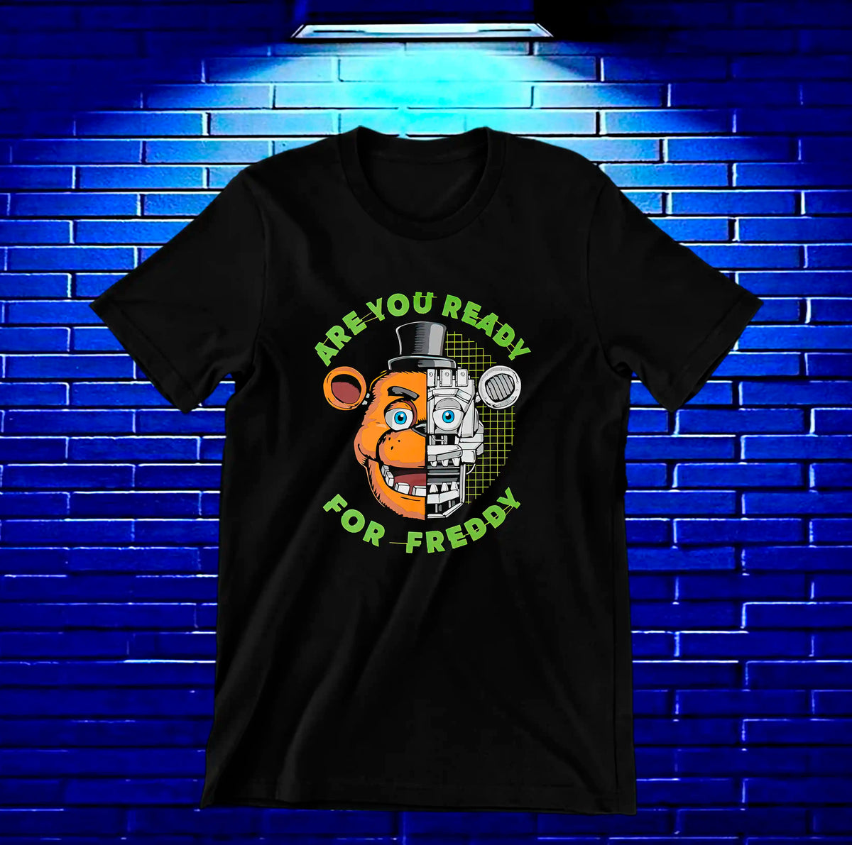 Camiseta Five Nights at Freddy's – Are You Ready for Freddy? · emblema verde · Negra
