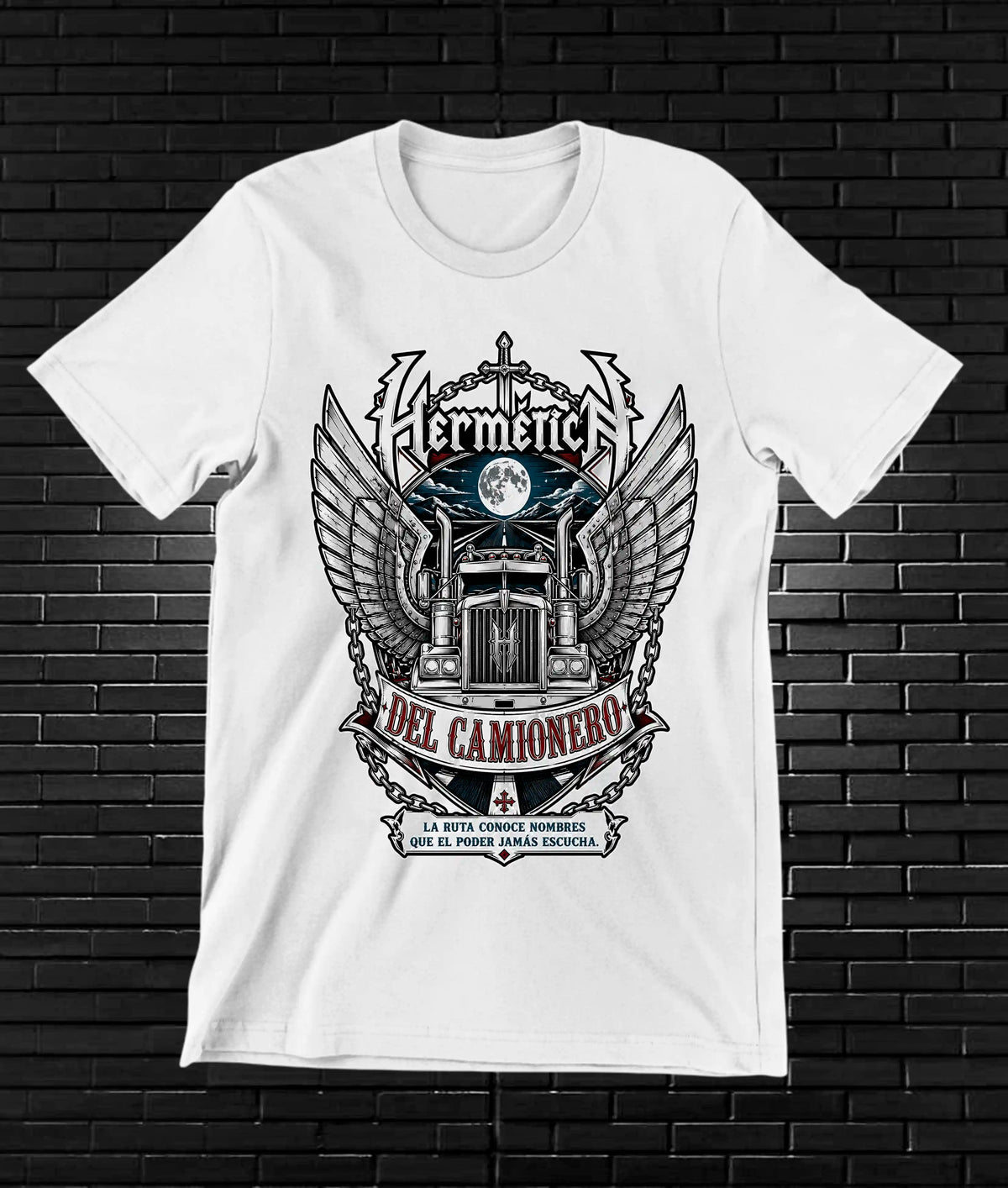 Camiseta Hermética – Víctimas · figura alada · Blanca