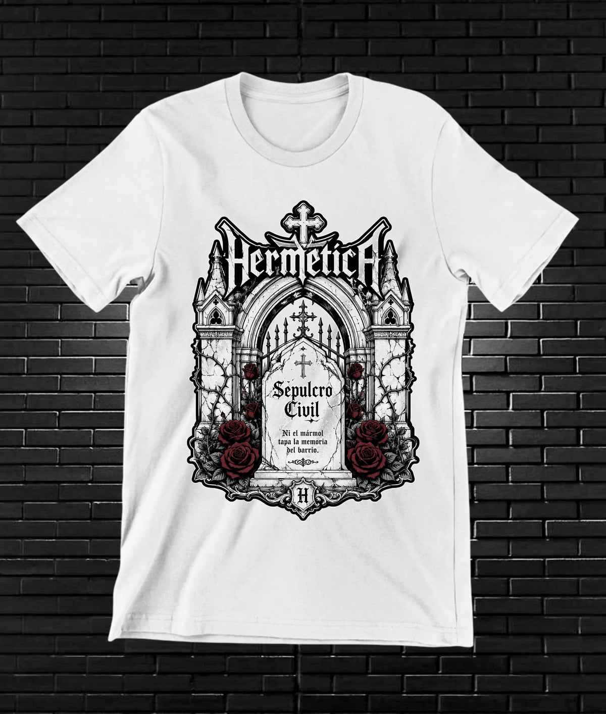Camiseta Hermética – Espíritu civil · rosas · Blanca