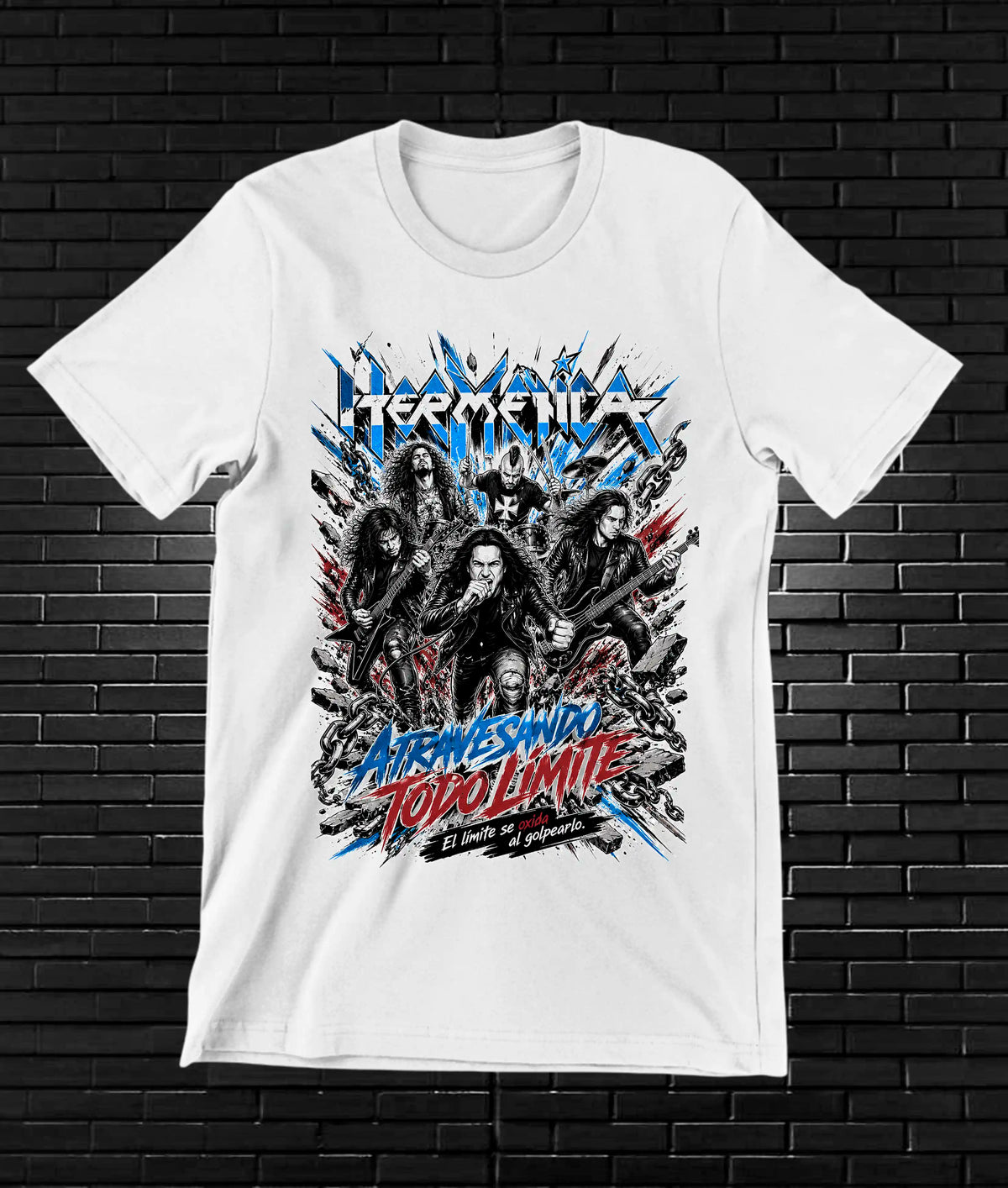 Camiseta Hermética – Ilustración azul y roja · Blanca