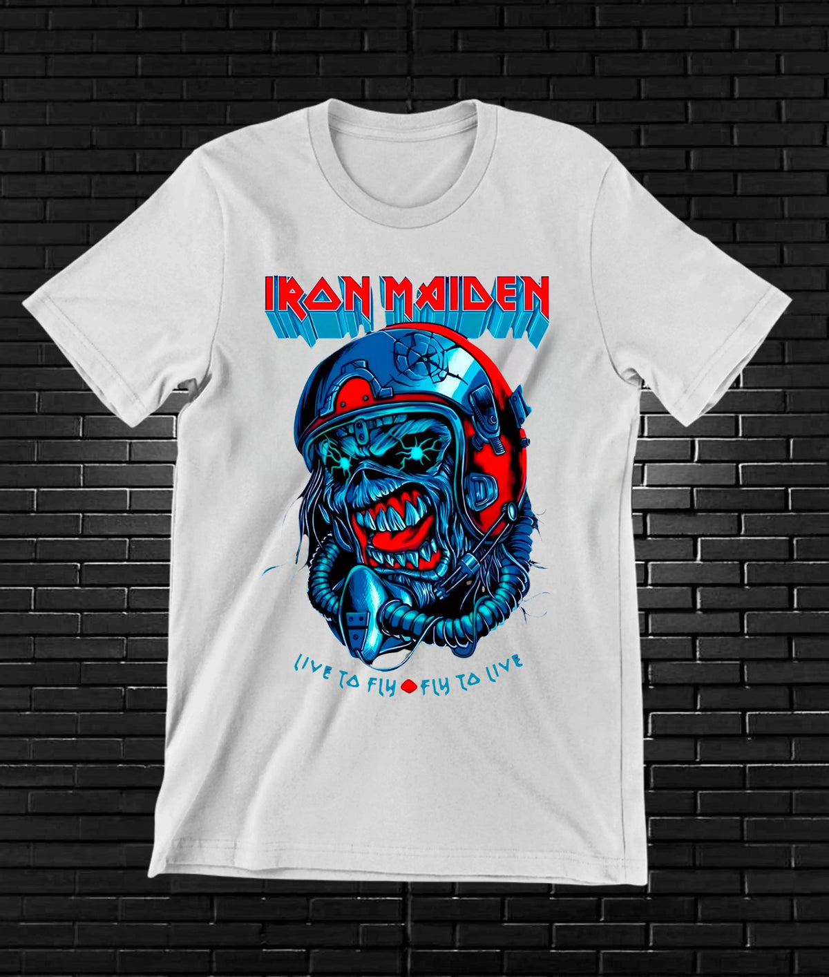 Camiseta Iron Maiden – Eddie con audífonos · Blanca