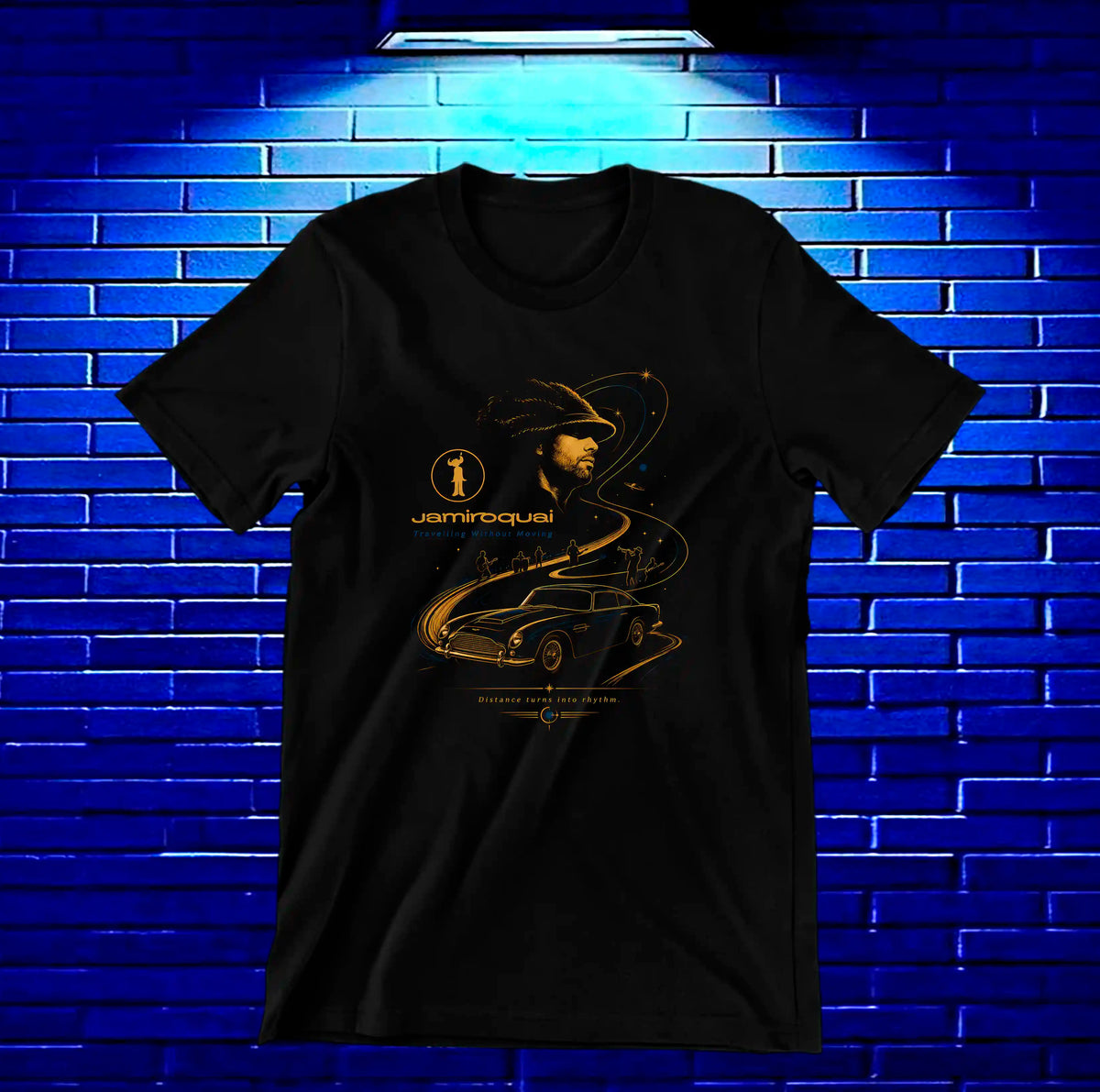 Camiseta Jamiroquai – Figura sobre disco dorado · Negra