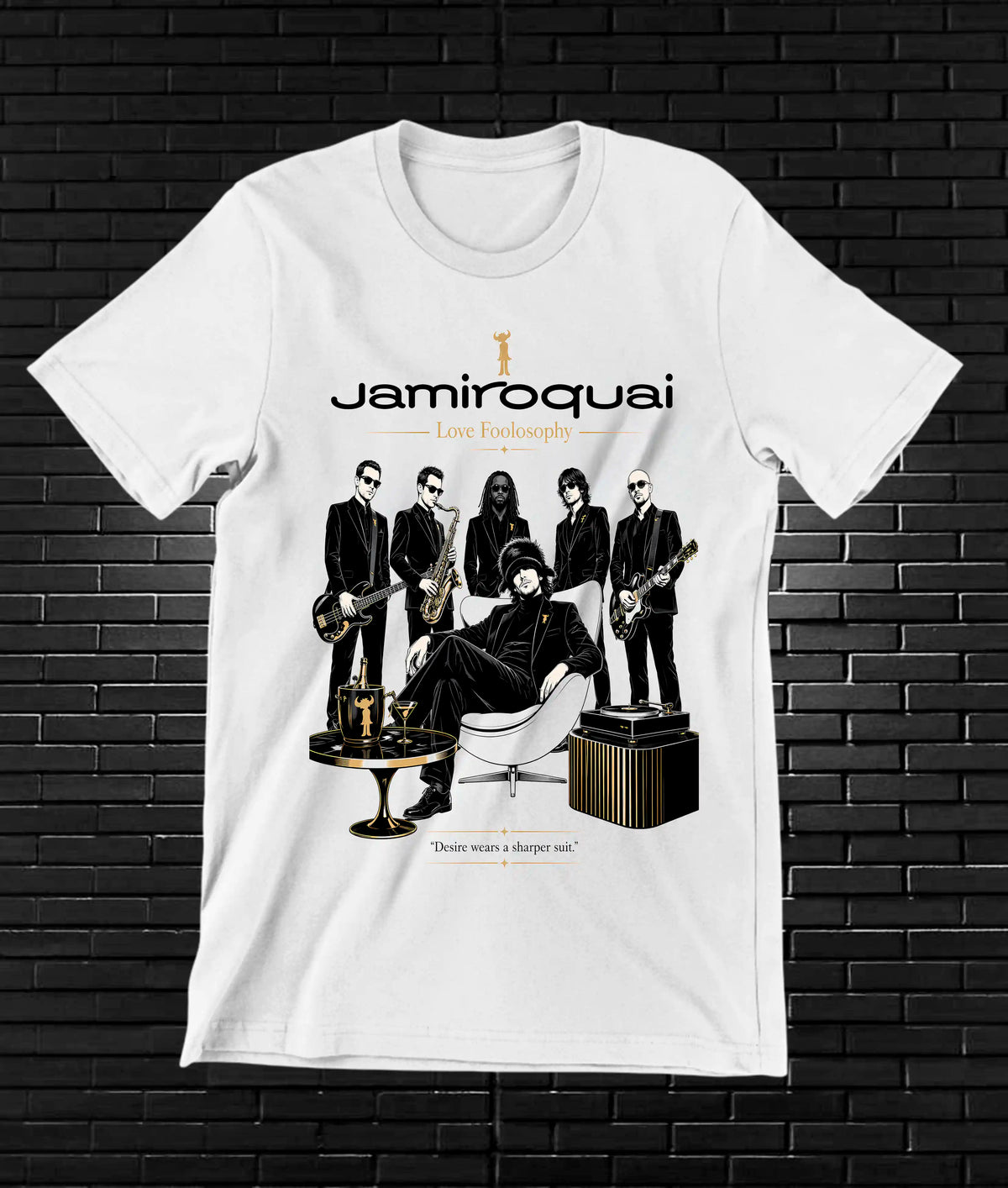 Camiseta Jamiroquai – Siluetas de la banda · Blanca