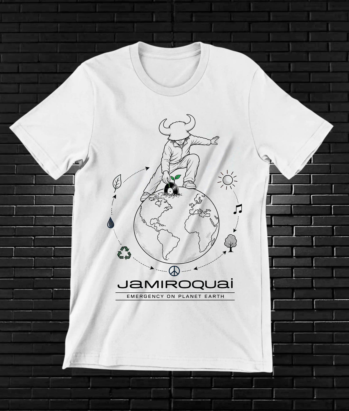 Camiseta Jamiroquai – Ilustración monocroma · Blanca