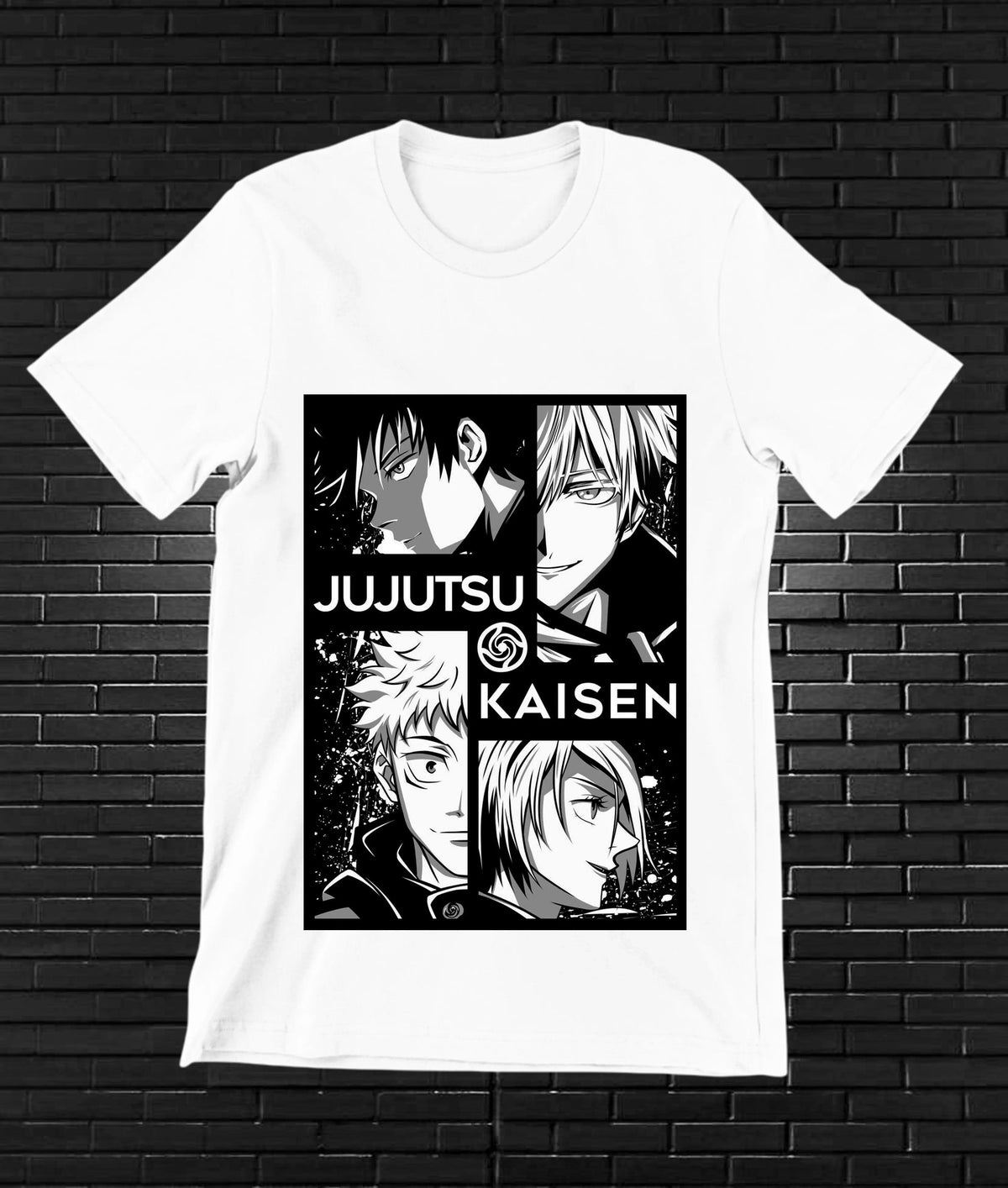 Camiseta Jujutsu Kaisen – Retratos en cuatro viñetas · Blanca