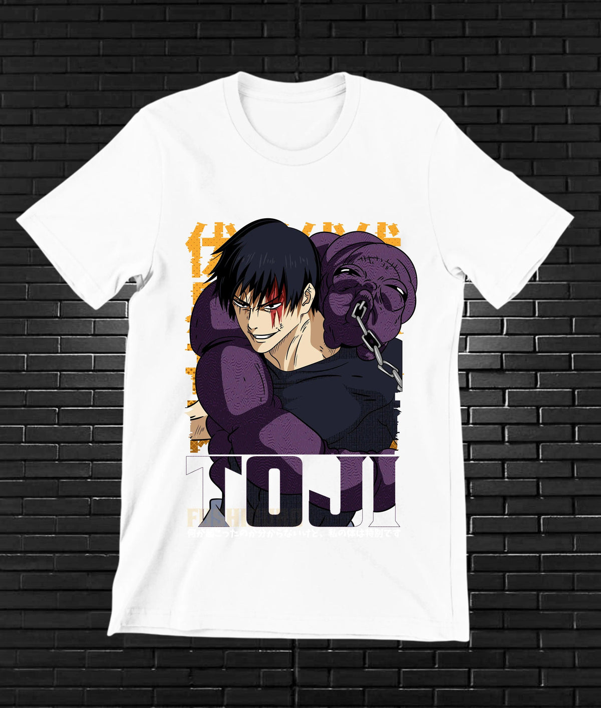 Camiseta Jujutsu Kaisen – Toji Fushiguro · retrato violeta · Blanca