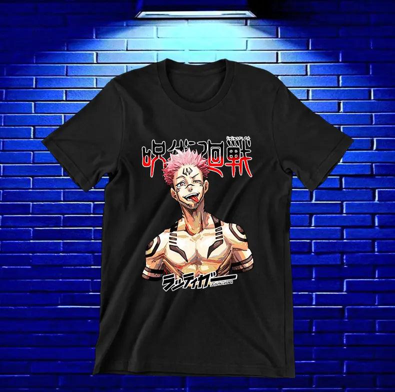 Camiseta Jujutsu Kaisen – Sukuna · retrato con tatuajes · Negra