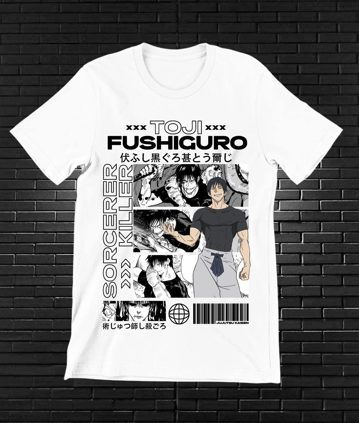 Camiseta Jujutsu Kaisen – Megumi Fushiguro · viñetas de manga · Blanca